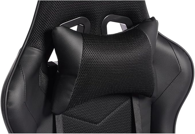 Gaming Desk Chair for Adults Ergonomic Gaming Chair with Footrest &amp Headrest and Lumbar Support Leather Material Height Adjustable Computer Video Game Chairs (Black Upgrade)