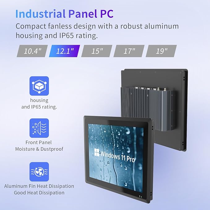 12.1 inch Panel PC IndustrialIndustrial Embedded Panel PCFanless Panel Computer All in One Windows 10 ProJ6412 8GB RAM 512GB ROM4xUSB3.02xUSB2.04xRS232+2xRS4858*GPIOHDMI2xLAN