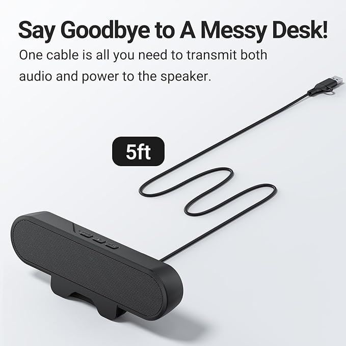 SUNGOOYUE Computer Speakers with Clamp Mount USB Powered 10W Stereo Sound for Desktop Monitor Space Saving USB C Connectivity PC Laptop Workstation