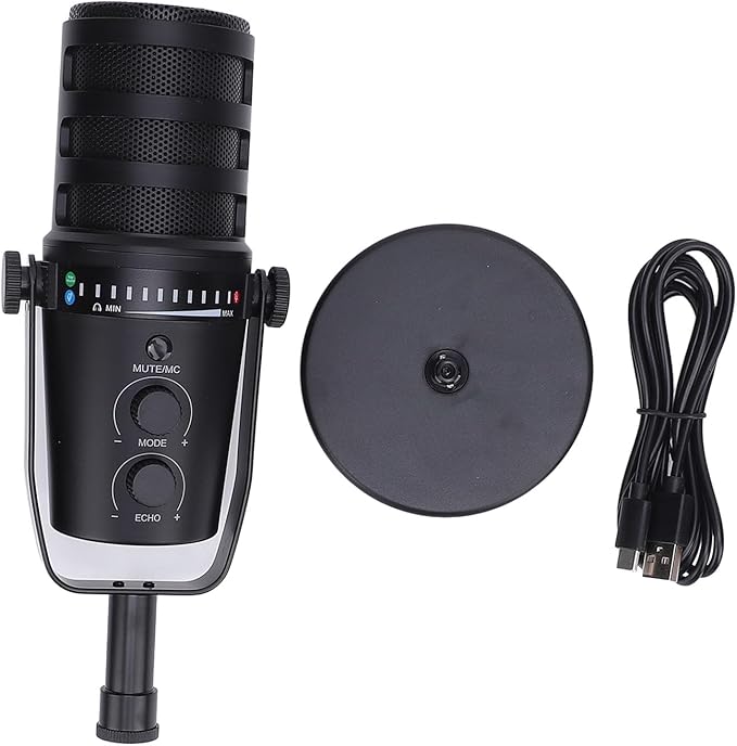 Tbest Professional Dynamic Microphone XLR USB Cardioid Condenser Mic with Metal Stand Multi Function Knob Adjustable for Live Recording Gaming Streaming Karaoke Aluminum Alloy ABS