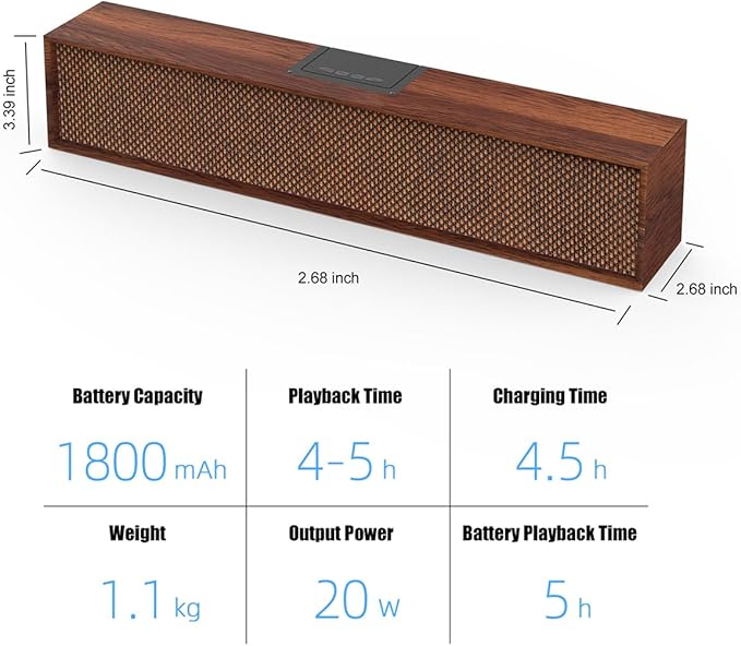 Computer Speakers Wood Wireless Sound Bar Speaker for Desktop PC Speaker with Bluetooth 5.3 &amp Wired USB Connection for Monitor Laptop Tablets Cellphone