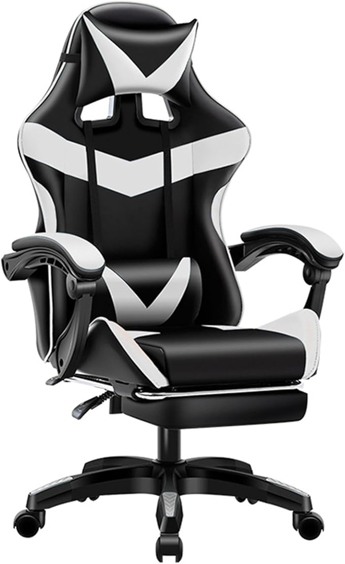 Video Game Chairs with Footrest Gamer Chair for Adults Leather Swivel Gaming Chair 350Lb Capacity Reclining Computer Chair with Headrest and Lumbar SupportWhiteHeight 109119CM