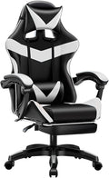 Video Game Chairs with Footrest Gamer Chair for Adults Leather Swivel Gaming Chair 350Lb Capacity Reclining Computer Chair with Headrest and Lumbar SupportWhiteHeight 109119CM