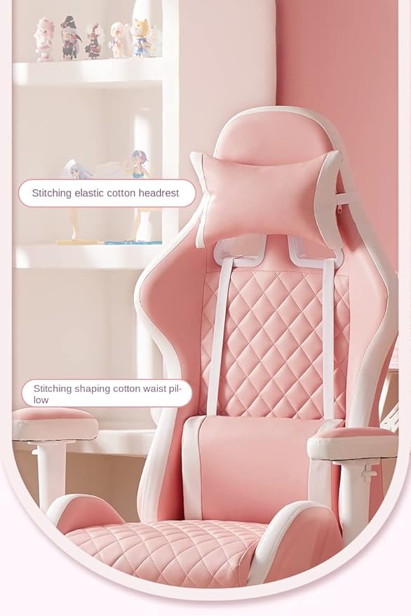 Adjustable Office Computer Chair with Armrest Chairs Pink Gaming Chair Girls Home Office Comfortable Game Swivel Gamer Computer(White Pedal)