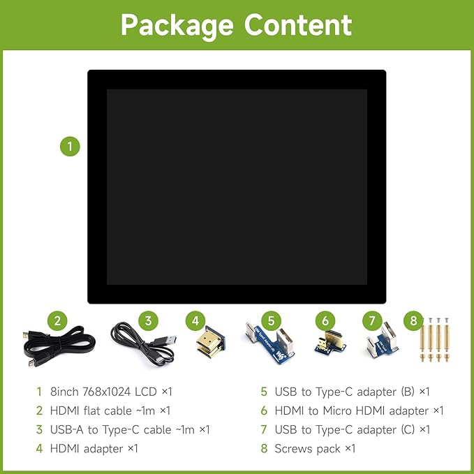 waveshare 8inch HDMI Display Monitor Compatible with Raspberry Pi 5 768×1024 IPS Panel 10-Point TouchSupports All Vversion Raspberry Pi Supports Windows/Jetson Nano