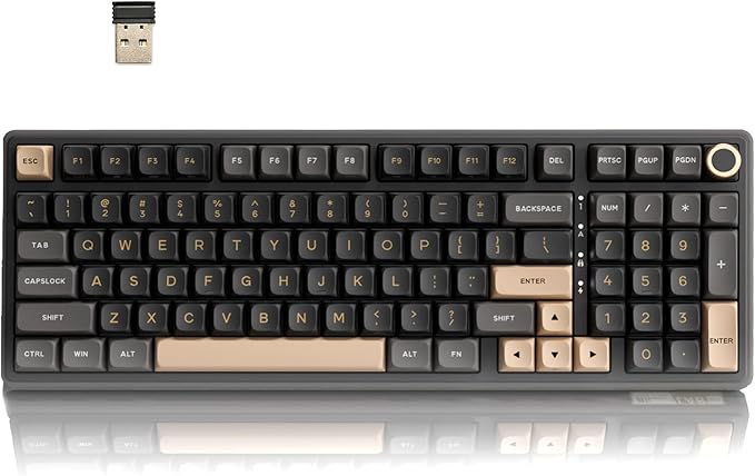 RK ROYAL KLUDGE R98 Pro Wireless Mechanical Keyboard Creamy Bluetooth/2.4GHz/Wired RGB Gaming Keyboard with Number Pad and Knob MDA Profile PBT Keycaps Gasket Hot Swappable Linear Switch Black