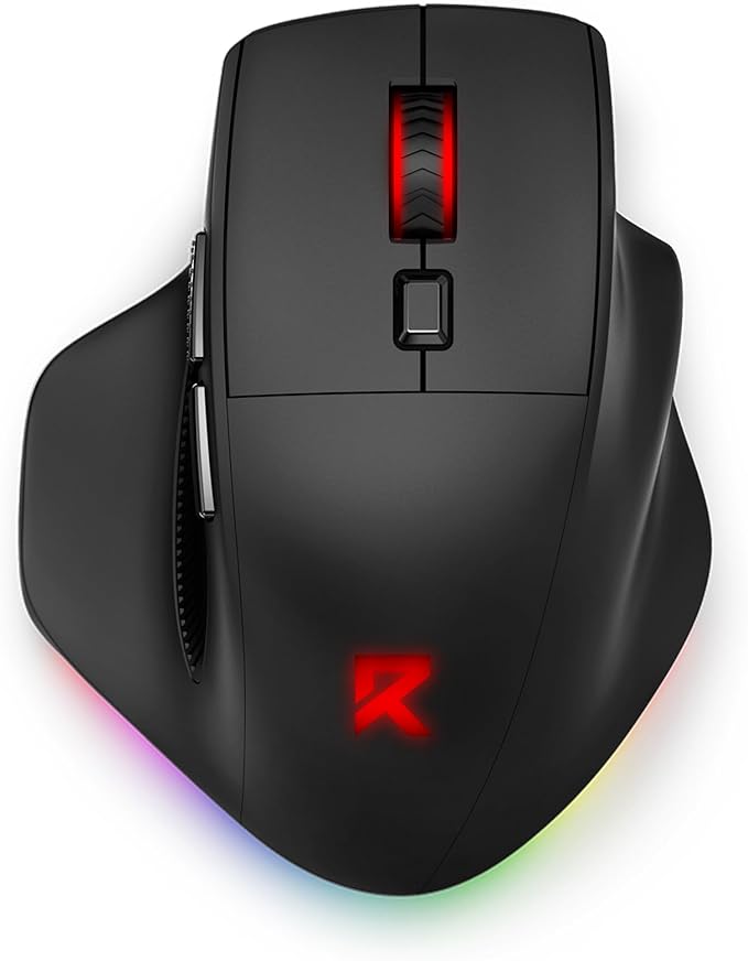 Redragon Large Wireless Gaming Mouse for Big Hands Tri-Modes 2.4G/Bluetooth/Wired Rechargeable Ergo RGB Mouse with 2 Side Buttons 6 Backlit Modes Programmable Macro Gamer Mouse