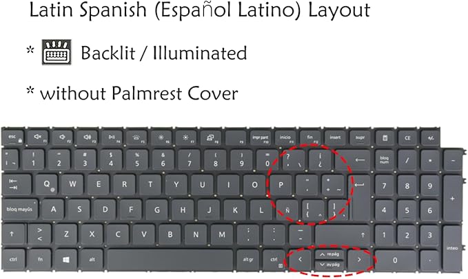 Laptop Replacement Keyboard for Dell Latitude 3520 3530 P108F Backlit Without Palmrest Cover (Latin Spanish Layout (LA Español Ñ) Black)