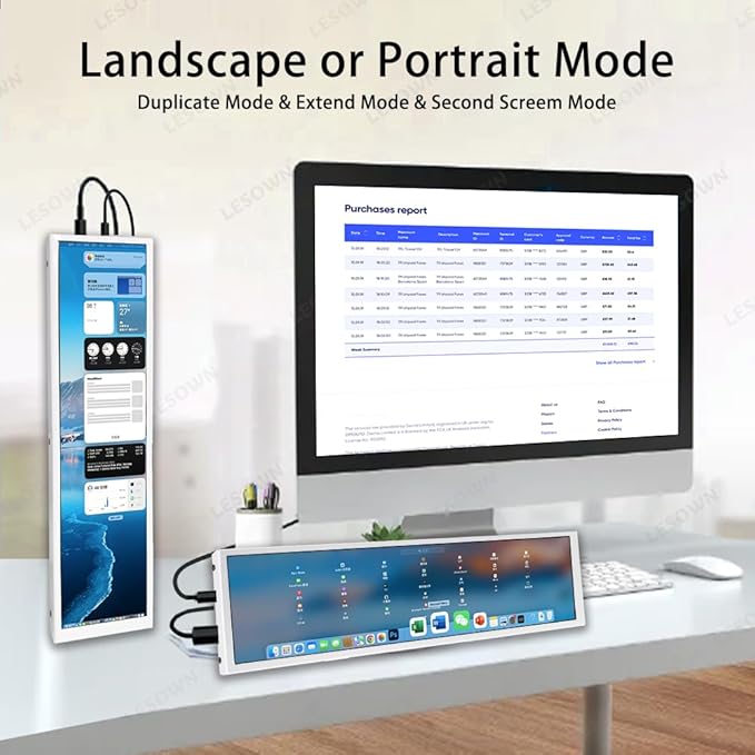 8.8 Mini Stretched Bar Monitor Touchscreen 480x1920 PC Temperature Display 600nits High Brightness Portable Secondary Screen LCD Screen Inside PC Case White