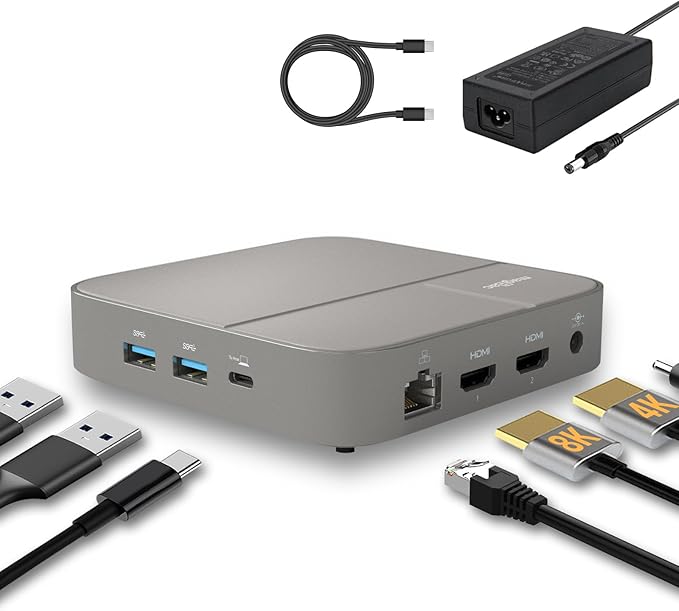 USB C Docking Station Dual Monitor 4K@60Hz or Single 8K@30Hz with 2 HDMI for Windows Laptops11-in-1 Laptop Docking Station with 5 USB A/C SD Gigabit Ethernet Audio 130W AC Power Supply