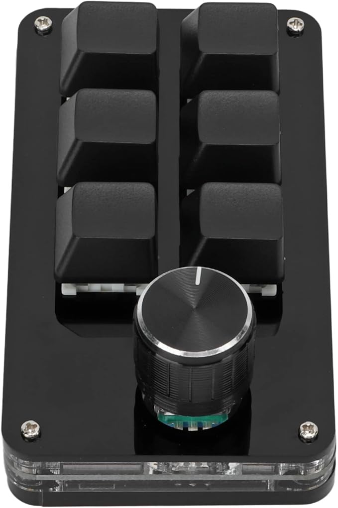 Mini Macro Mechanical Gaming Keyboard 6 Keys One Handed USB PC Keypad with Knob Programmable Shortcut Custom Function for Windows for VISTA(Full Black)