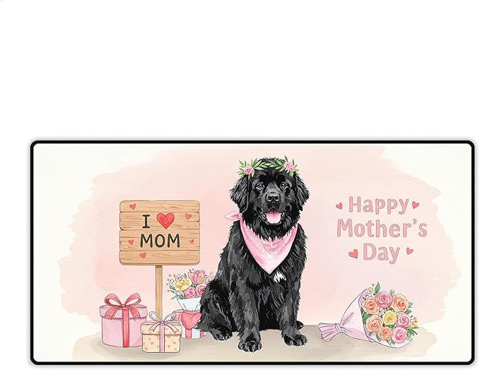Happy Mother's Day Newfoundland Love Dog Mom Heart Flower Desk Mat Full Keyboard Mouse Pad Newfie Dog Lover Gifts Large Mousepad 12004