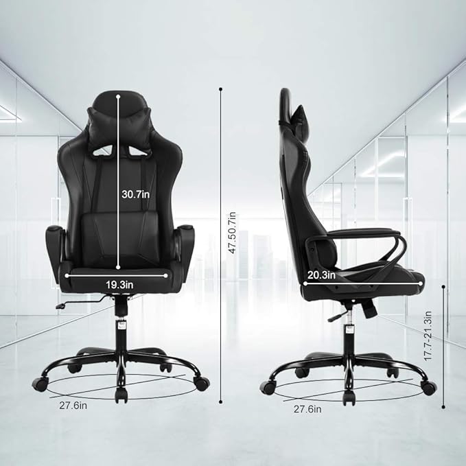 Modern Gaming Chair Ergonomic High Back PU Leather Office Chair with Lumbar Support Black