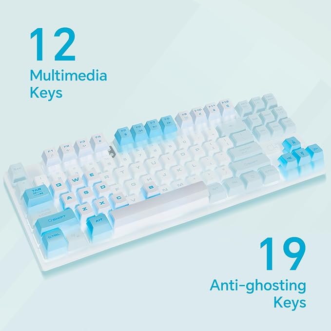 CHONCHOW Blue Keyboard and Mouse Combo 87 Keys TKL USB Wired LED Light Up Backlit Keyboard 800-3200 DPI RGB Mouse Blue Mouse and Keyboard Combo for PS4 PS5 PC Laptop Mac Computers