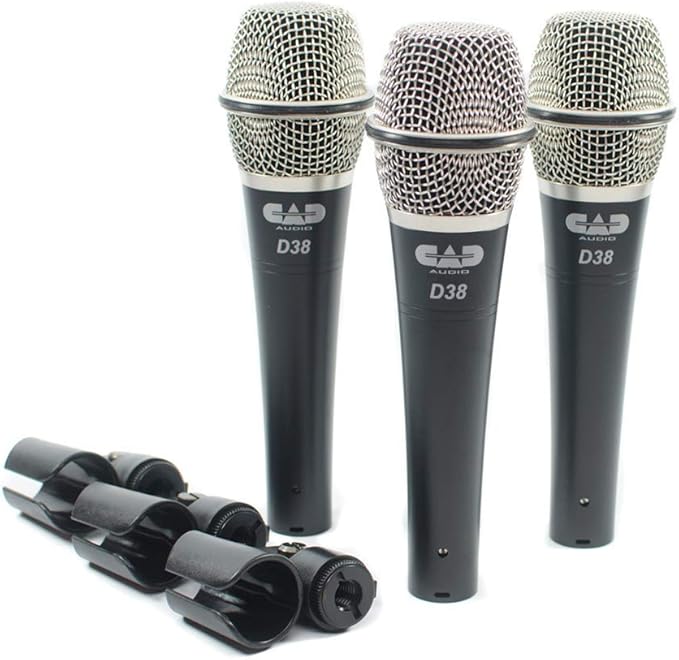 CAD Audio D38X3 3-Pack Supercardioid Handheld Microphones – Neodymium Capsule Articulate Vocals Carry Case &amp Clips