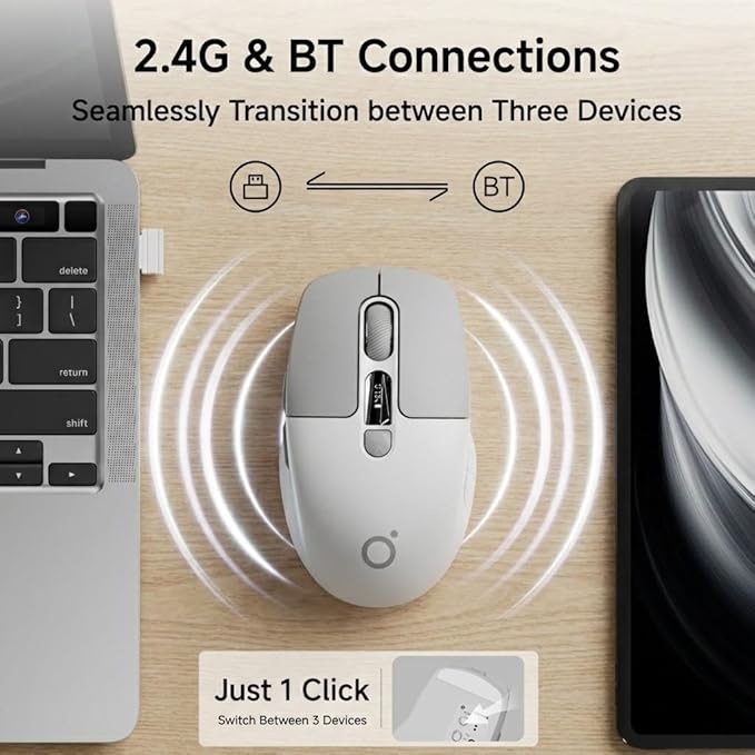 EWEADN Q1 Wireless Mouse BT &amp 2.4G Silent Mouse Quiet Click with 1600 DPI Levels Battery &amp DPI LED Screen Display 6 Button Small Portable Bluetooth Mouse for Laptop/PC/Mac-Grey