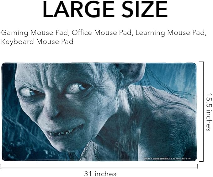 The Lord of The Rings Gollum Character Large Gaming Mouse Pad Desk Mat with Stitched Edges Non-Slip Base for Gamer Home and Office 31.5 x 15.7