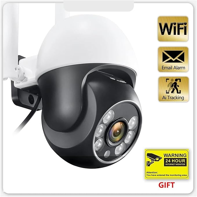 IP Camera P2P 1080P HD WiFi Color Night Vision Auto Tracking Surveillance Webcam Outdoor Security Monitor(UK PlugCamera Add 128G)