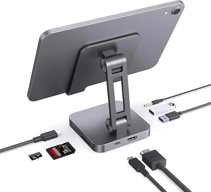7-in-1 USB C Hub Charging Stand with 100W PD &amp 4K HDMI - Portable Docking Station for MacBook Pro iPad Pro Laptops 2 USB 3.0 SD/TF Card Reader Audio Jack