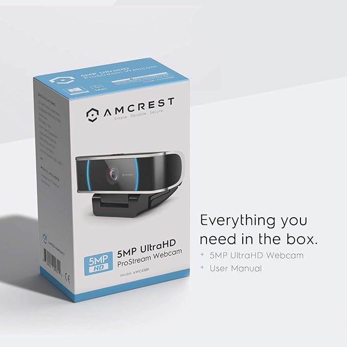 Amcrest 5-Megapixel Webcam with Microphone Web Cam USB Camera Computer HD Streaming Webcam for PC Desktop &amp Laptop w/Mic Wide Angle Lens &amp Large Sensor for Superior Low Light (AWC5100)