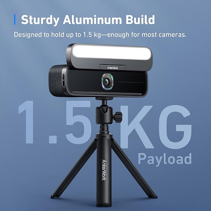 AnkerWork C310 4K Webcam &amp AnkerWork Mini Tripod 12MP 4K@60FPS HDR AI Auto Focus Framing Noise Canceling Mic Aluminum Black Compatible with Webcams Cameras up to 1.5kg