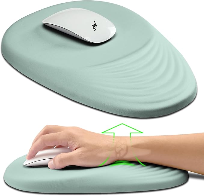 Hokafenle Ergonomic Mouse Pad Wrist Support Terraced Slope Carpal Tunnel Wrist Pad for Mouse with Unibody Memory Foam Wrist Rest Pain Relief Mousepad (Light Cyan 11.8x7.9 in)