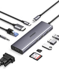 UGREEN USB C Hub USB-C 10-in-1 Dongle with Dual Monitor 4K HDMI and VGA 1Gbps Ethernet 100W PD 3 USB 3.0 Ports 3.5mm Audio Jack SD/TF Card Slots Multi Adapter