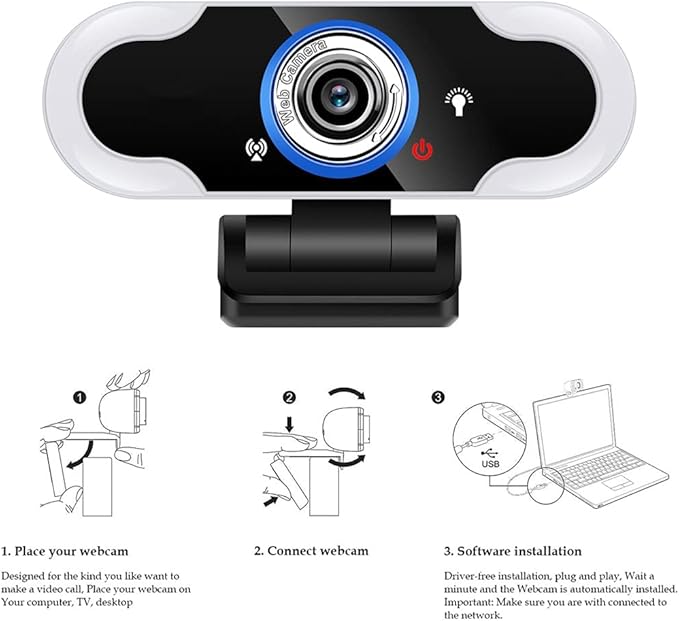 1080P Webcam Microphone PC Web Camera Drive-Free Cam Computer LED Fill Light