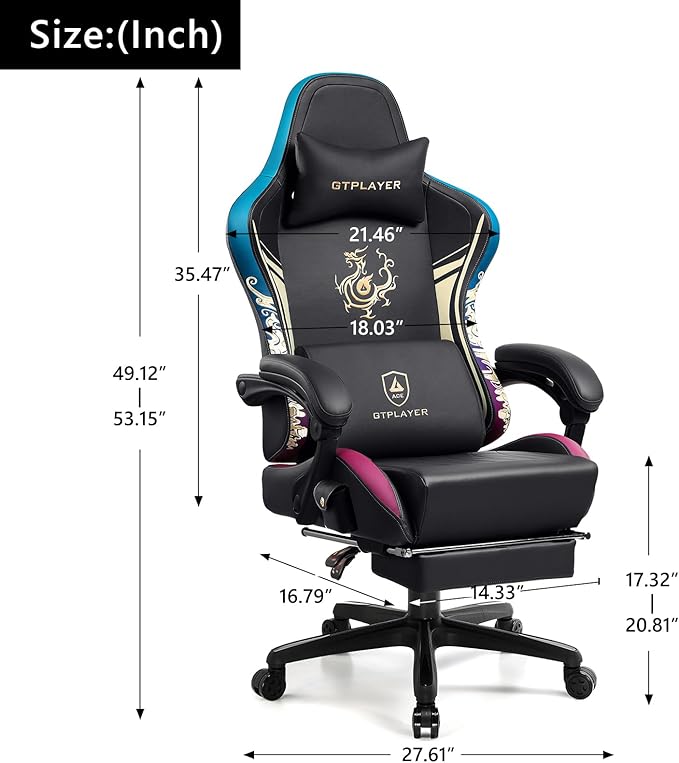 GTPLAYER Gaming Chair with Bluetooth Speakers and Footrest Dragon Series Video Game Chair Heavy Duty Ergonomic Chair Esports Gaming Chair Computer Office Desk Chair(DEEP Black)