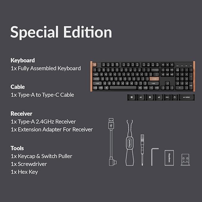 Keychron K10 HE Hall Effect Keyboard Wireless Magnetic Switch Hot Swappable Adjustable Actuation Rapid Trigger Mode with Aluminum + Wood Frame Full-Size Custom RGB for Mac Windows Linux - Black