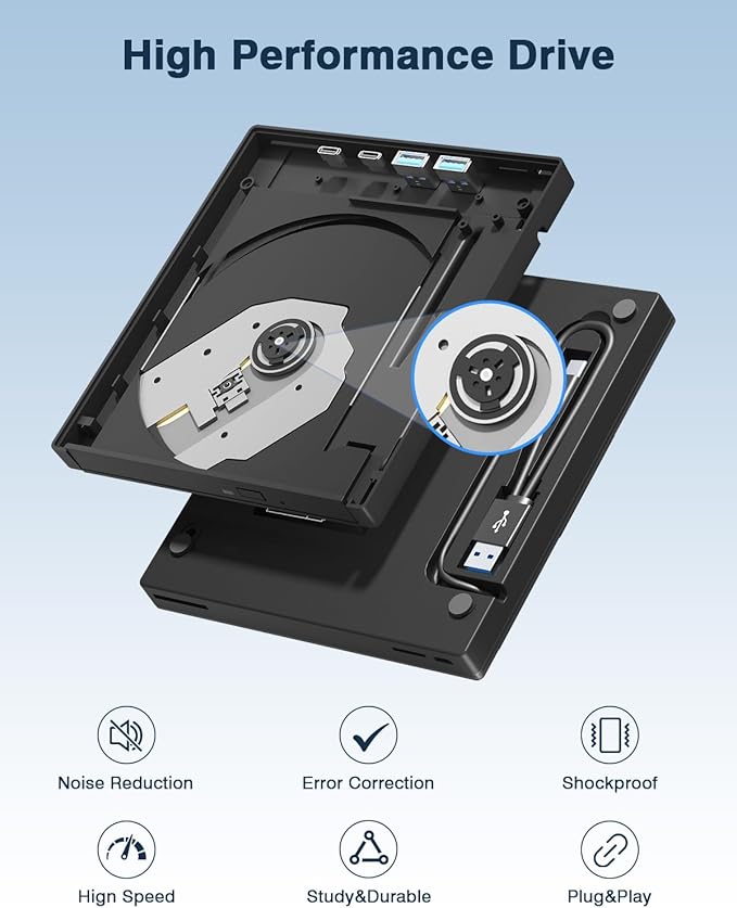 7-in-1 External Blu Ray DriveUSB 3.0&ampType-C External Bluray/DVD Burner &amp SD/TF Card ReaderSupport 100G Disc R/W for PC External Bluray Drive Compatible with Windows Mac Linux Laptop Desktop