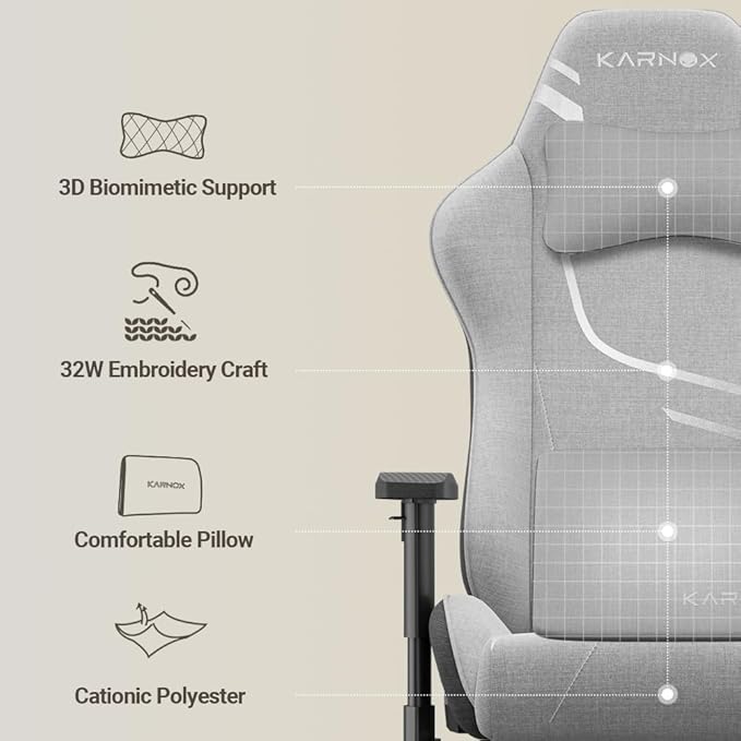 KORNOX Gaming Chair Fabric Ergonomic for Adults Office Chair High BackDesk Chair RacingTask Chair Cloth Adjustable SwivelGame Chair with Headrest and Lumbar Support for TeensSilver Grey