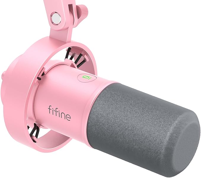 FIFINE XLR/USB Dynamic Microphone Studio XLR Vocal Podcast Microphone for Recording USB Streaming Mic with Mute Button Gain Knob Headphones Monitoring for Voice-Over Video-Amplitank K688 Pink