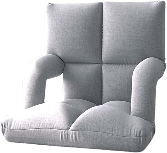 Adjustable 6-Position Floor ChairLazy Sofa Chair with Back SupportFolding Chaise Lounge Sofa Chair with ArmrestPadded Comfy Recliner Gaming Chairs for Living Room Bedroom (Grey)