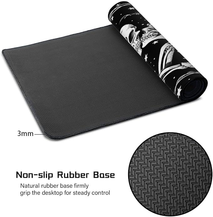 Large Black Romantic Skull Mouse Mat Computer Mousepad with Non-Slip Rubber Base Waterproof Mouse Pad Desktop Keyboard Pad for GamerHome School Laptop Office Accessories16x35.5in