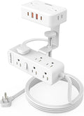 Dual Layer Desk Clamp Power Strip（White） Desktop Edge Mount Charging Station with 13 Outlets 4 USB Ports (2 USB C) Under Desk Surge Protector(1700 Joules) 10 Ft Extension Cord for Office