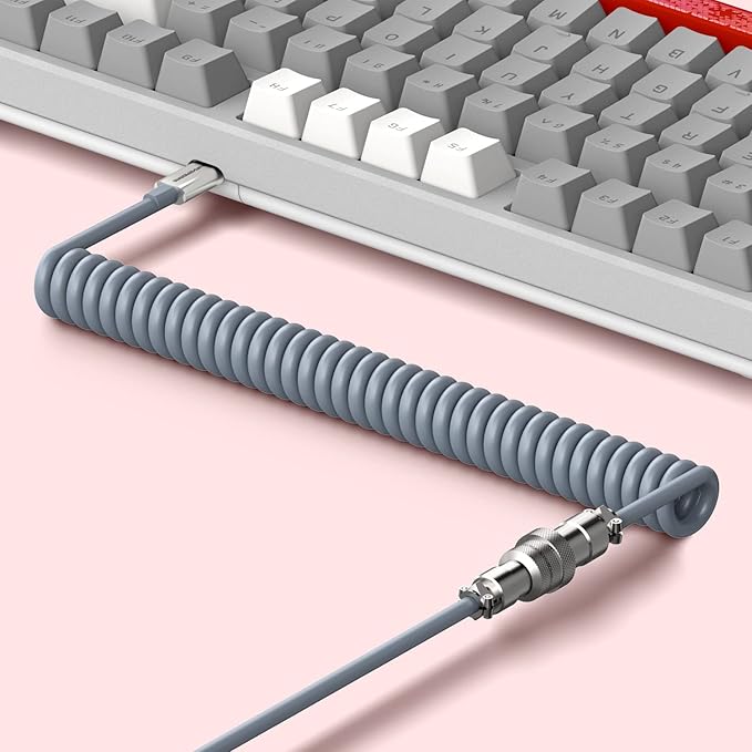 Magic-Refiner AK873 Gaming KeyboardRainbow Led BacklitHot-Swappable Linear Red SwitchPBT Keycap75% TKL LayoutErgonomic Mechanical Keyboard with Custom Coiled USB/Type-C Aviation Cable(White Grey)