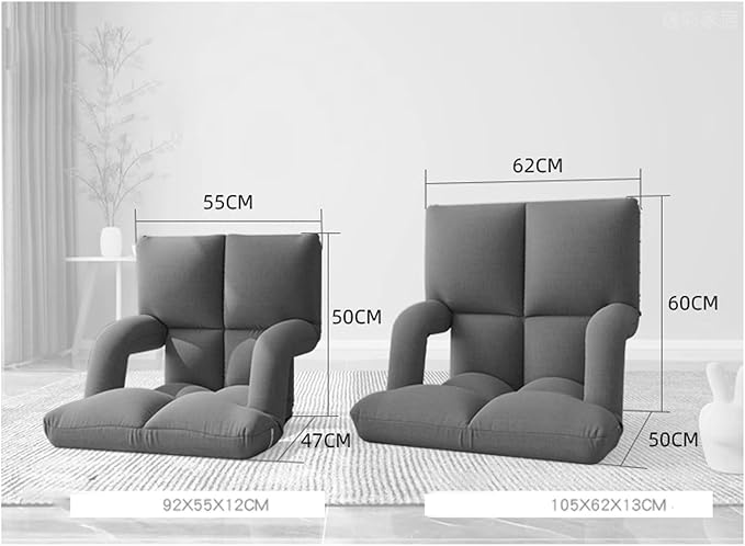 Aimeryup Armrest Sofa Legless Chair Metal 6-Speed Adjustable Height Foldable Fabric Cushion Living Room Bedroom(Size:55X47X50CMColor:F)