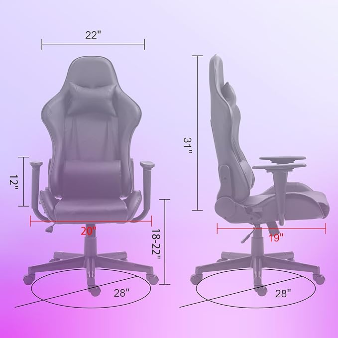 DIKEP Gaming Chair Computer Office High Back Leather Gamer Chair Ergonomic Adjustable Racing Chair with Headrest and Lumbar SupportBlack