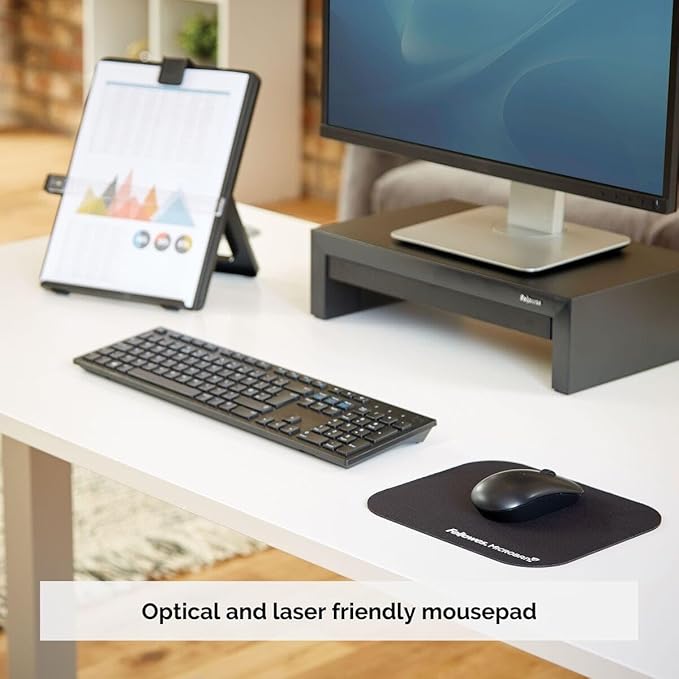 Fellowes Mouse Mat with Non-Slip Rubber Base - Mouse Pad with Antibacterial Protection - Suitable for Both Optical and Laser Mice - 199 x 232 x 2mm - Silver