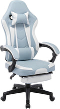 Ergonomic Video Game ChairsPu Leather Video Game Chairs For Adults 360°Swivel Adjustable Office Chair Gamer ChairWith Footrest Comfortable Game Lumbar Headrest Backrest RecliningGreen+white