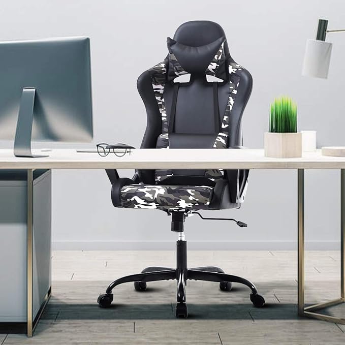 Ergonomic High Back Gaming Chair &amp Office Chair PU Leather &amp Adjustable &amp Easy Assembly &amp BIFMA Certified for Home/Office (Gray) (Camo)