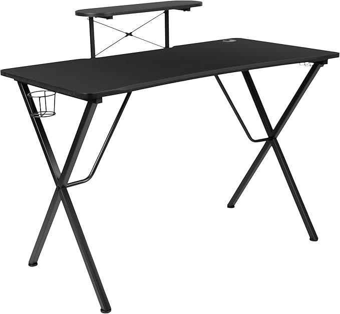 Flash Furniture Black Gaming Desk and Camouflage/Black Racing Chair Set with Cup Holder Headphone Hook and Monitor/Smartphone Stand
