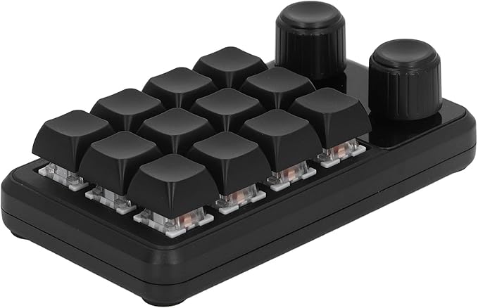 Hyuduo Mechanical Gaming Keyboard Mini Gaming Keypad 12 Keys 2 Knobs Blue Switch Black Color RGB Light Customizable Programming for Gaming Office Music Media Industrial Control