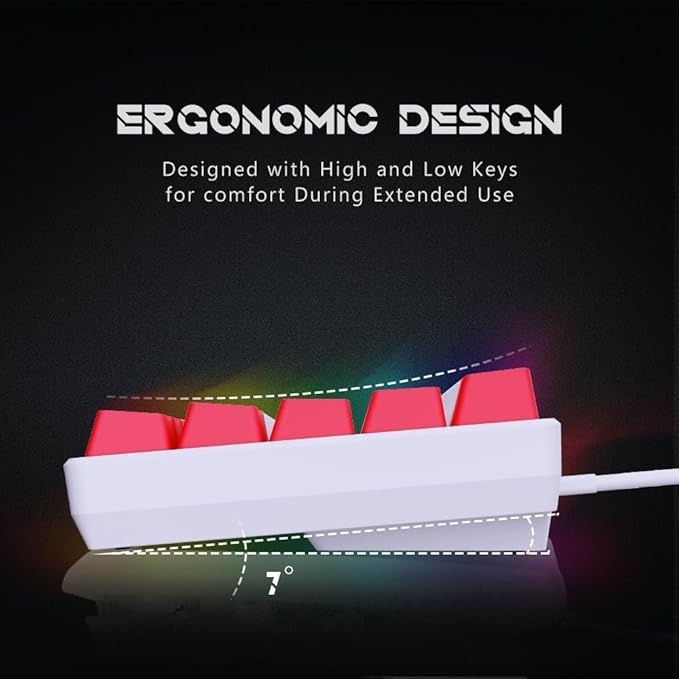 abucow 65% Wired Mechanical Keyboard – 68-Key Compact Layout Full Anti-Ghosting Brown Switch Swappable Red White Keycaps for Windows/Mac