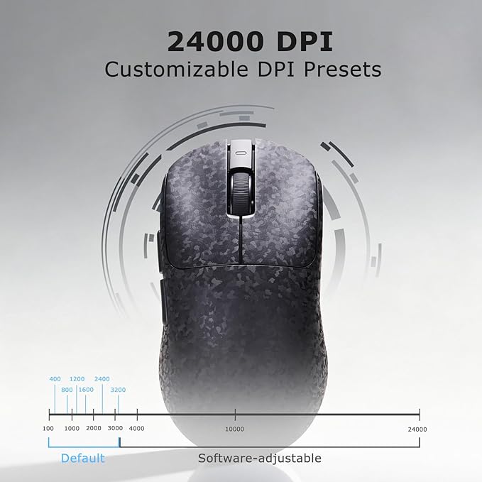 Ajazz AJ199 Wireless Gaming Mouse Carbon Fiber Shell Tri-Mode 2.4G/Bluetooth/USB-C 58g Ultra-Lightweight PAW3311 Sensor up to 24000 DPI 500mAh Battery for PC/Mac/Game/Travel Black