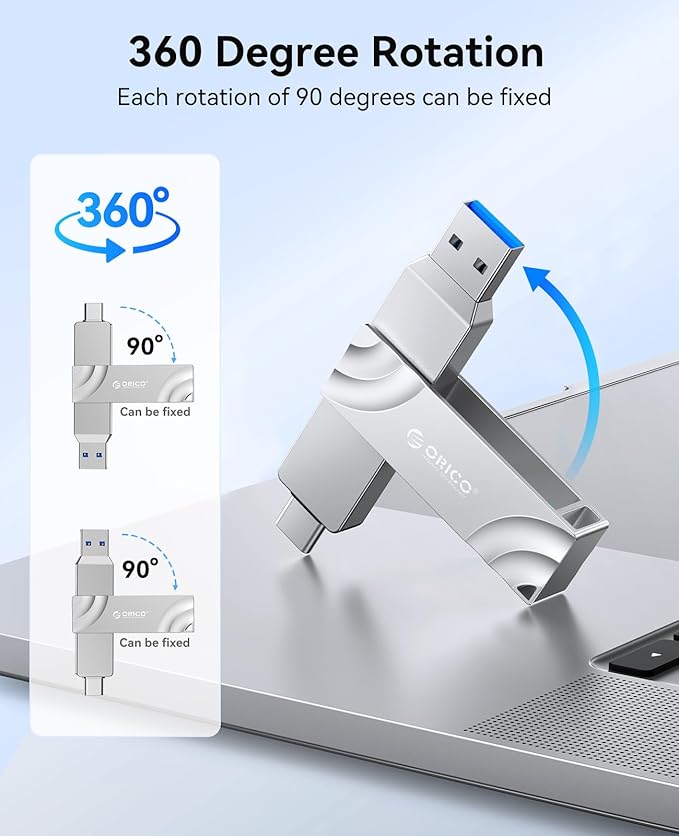 ORICO 2TB External SSD Read/Write Speeds up to 1050MB/s Dual-Port USB 3.2 Gen 2+USB C Portable SSD with 90° Click-Stop Rotating for iPhone 15/16/17 Series/Mac/Android- A10