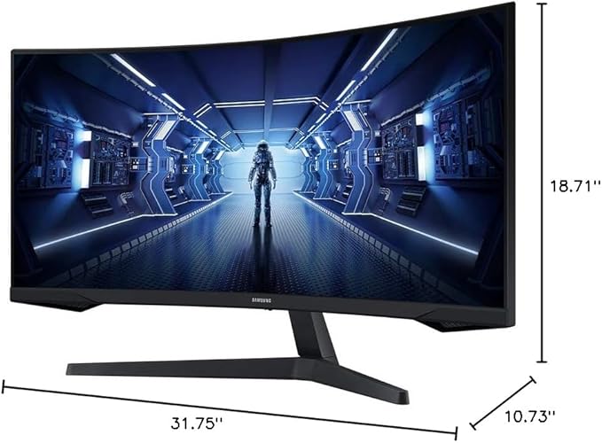 Samsung 34' Odyssey G5 Ultra-Wide Gaming Monitor with 1000R Curved Screen 165Hz 1ms FreeSync Premium Large Display Eye Comfort Multiple Ports WQHD LC34G55TWWNXZA Black