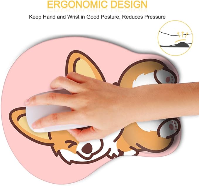 HAOCOO Ergonomic Mouse Pad with Wrist SupportNon-Slip Backing Corgi Anime Cute Gel Mouse Pad Wrist Rest Easy-Typing and Pain Relief for Gaming Office Computer Laptop(Pink Blue Cute Corgi)