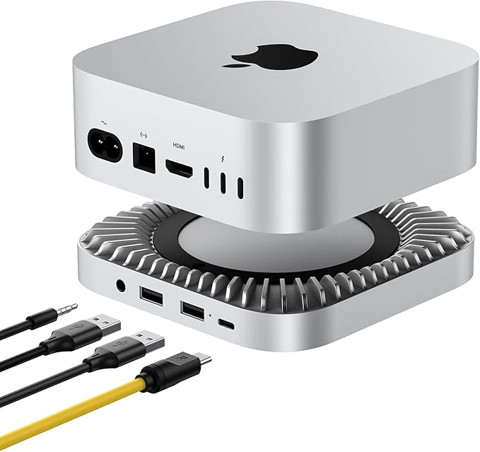 40Gbps Aluminum Hub &amp Stand for New M4/M4 Pro Mac mini (2024) with 40Gbps NVMe/M.2 SSD Enclosure 2X USB-A USB-C Host 3.5mm Audio – Compatible with All New Mac mini M4/M4 Pro